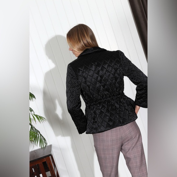 New! Ganni Cameron Black Quilted Bazer Style Jacket White Polka Dots 🖤 size 2 - Picture 4 of 4